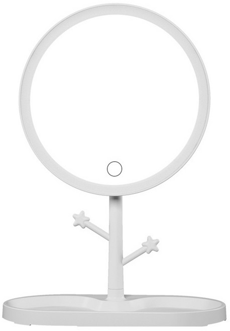 베이스 후크가있는 LED 조명 데스크탑 메이크업 미러 USB USB 충전식 휴대용 스타블 스티어 스티밍 램프 조절 가능한 각도 화장품 허영 미러 침실, 하얀색, 1개