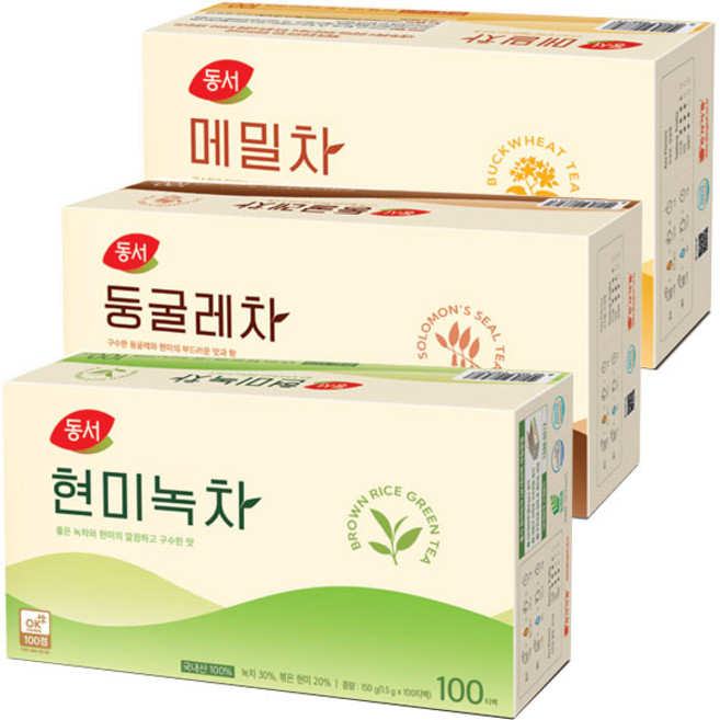 동서 현미녹차100T+둥글레차100T+메밀차100T 1.5ml, 3개, 100개입