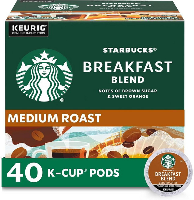 Starbucks 스타벅스 K컵 미디엄 로스트 큐리그 브렉퍼스트 블렌드 캡슐 4g, 1개, 40개입