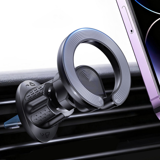 Seefer 매그세이프 호환 차량용 핸드폰 거치대 - 냉방구장착형/강력자석흡착/한손조작/모든차종호환/흔들림방지/가로세로조절/고밀도자석/안전운전지원/차량핸드폰거치대, 검정색, 1개