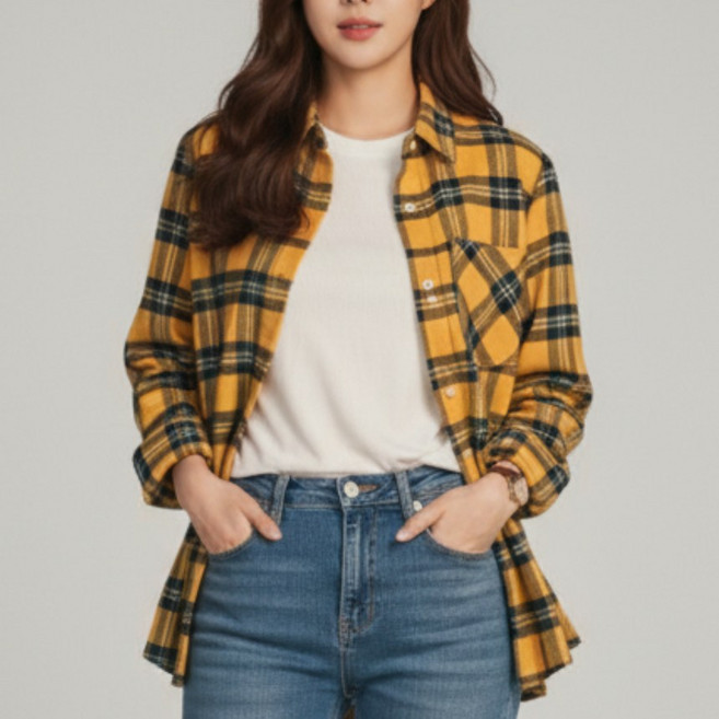 에쉬울프 여성용 데일리 체크셔츠 루즈핏