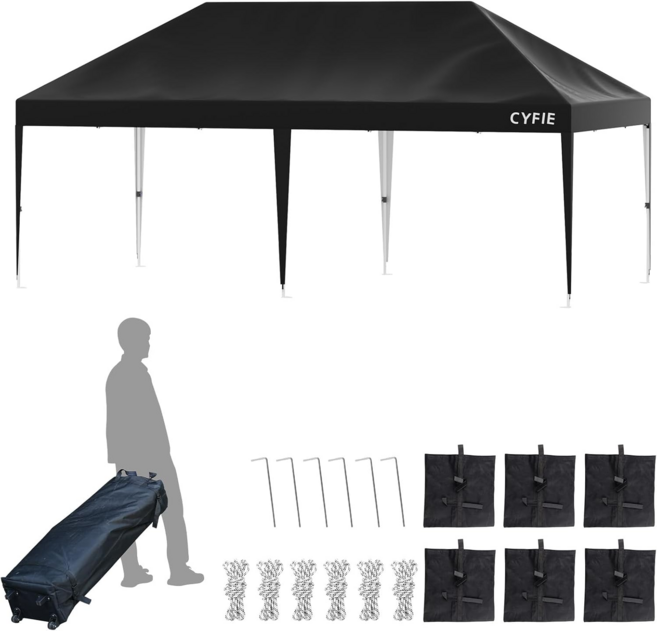 텐트 천둥천막 접이식 캐노피 천막 지붕형 몽골텐트 접이식 캐노피차양막 행사용 방수 대형 3mX6m 6-12인용, 블랙