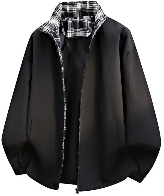 SENDY 男士立領格子拼接休閒夾克