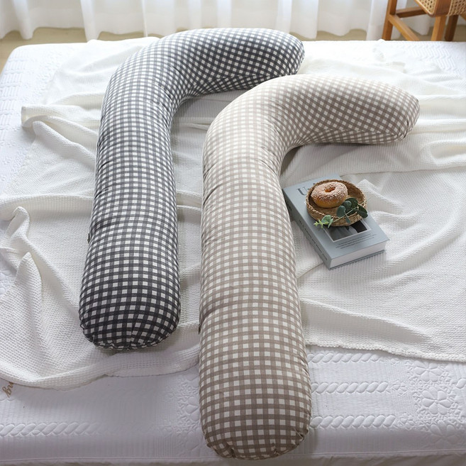 홈스토리 숙면 꿀잠 바디필로우 롱쿠션 안고자는 긴베개 L자형 솜포함, 미니체크 L바디필로우 차콜