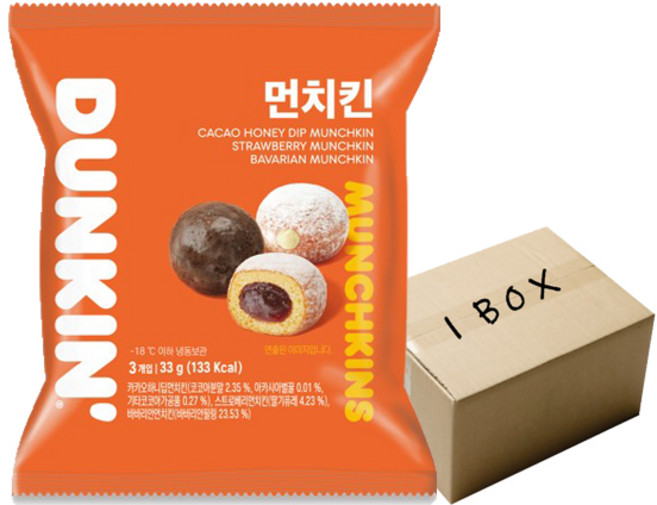 던킨도너츠 먼치킨 미니도넛 세트 33g (딸기 바바리안 카카오허니 3개입) X 30개 / 냉동
