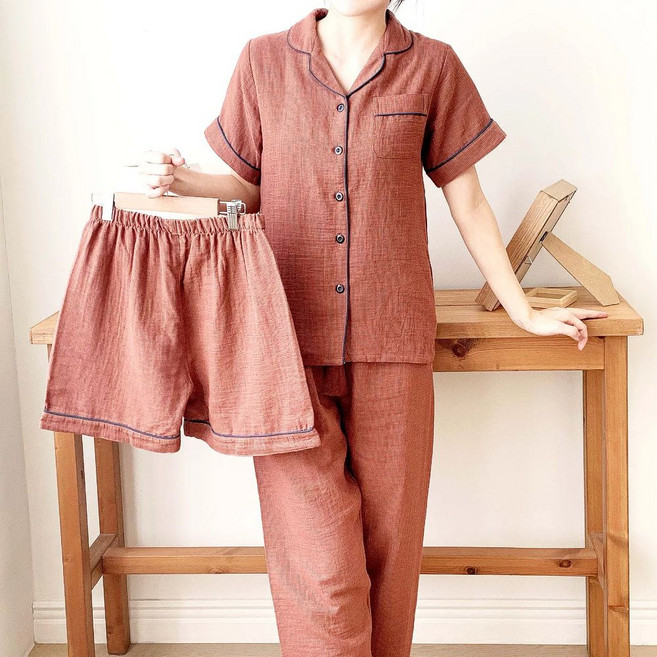 오르미 순면 3p 파자마 잠옷 상하의 세트 여자 여성 반바지 반팔 긴바지