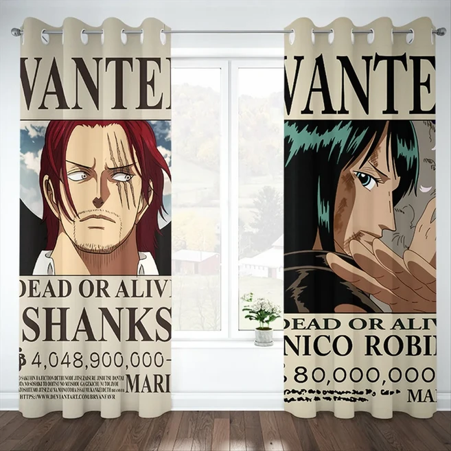 쿠쿠스토어 애니메이션 원피스 커튼 3D 루피 프린트 빛 방지 창 침실 장식 생일 및 크리스마스 선물, A. W138xH100cm Ring Top, 03 WQ-3, 1개