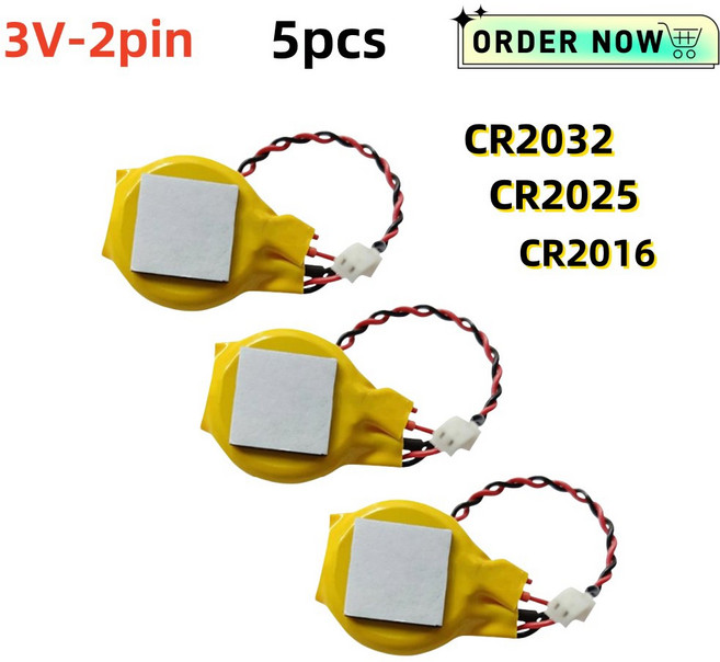 5PCS CR2032 배터리 와이어 포함 2pin 노트북 마더 보드 BIOS CMOS 배터리 와이어 분해 버튼 포함 CR2025 CR2016 2032, 5PCS CR2016, [03] 5PCS CR2016