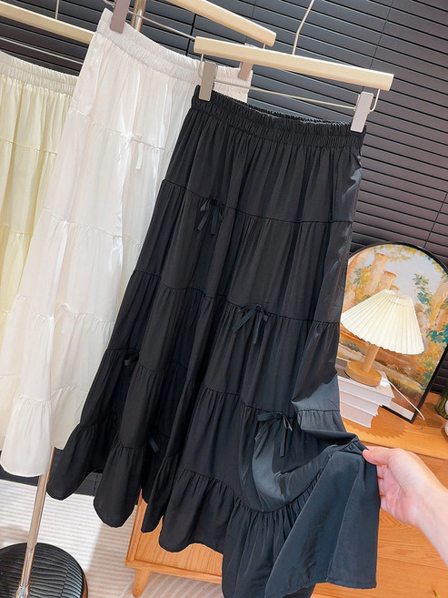 【減齡百搭】半身長裙 蛋糕裙 半身裙 長裙 女裙 A字裙 法式溫柔風 立體蝴蝶結 高腰顯瘦 春夏新款 約會通勤穿搭