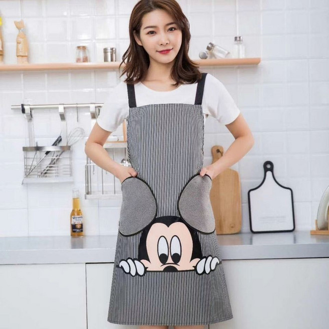 새로운 미키 패션 귀여운 방수 손으로 닦는 앞치마 패션 주방 바지, 스트라이프 블랙 (방수 및 오일 방지 손 문지름), 1개