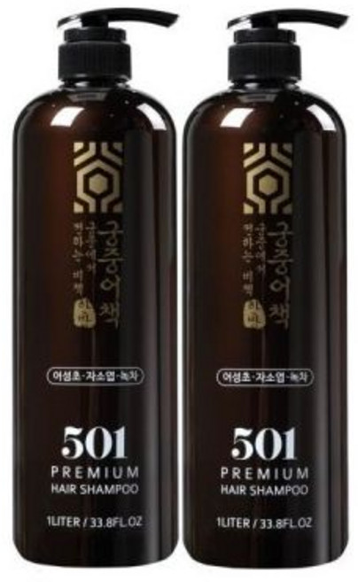 궁중어책 약산성 어성초 한방 샴푸 1000ml+1000ml 두피 모발 영양 지성 대용량 프리미엄
