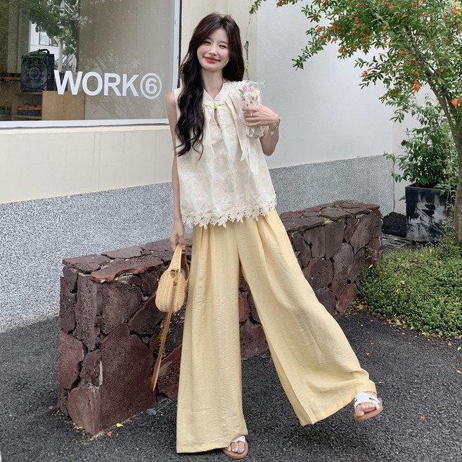 여름 여성투피스 여성세트 나시 + 긴바지 와이드팬츠 반팔 티셔츠 ZBW26022742 50