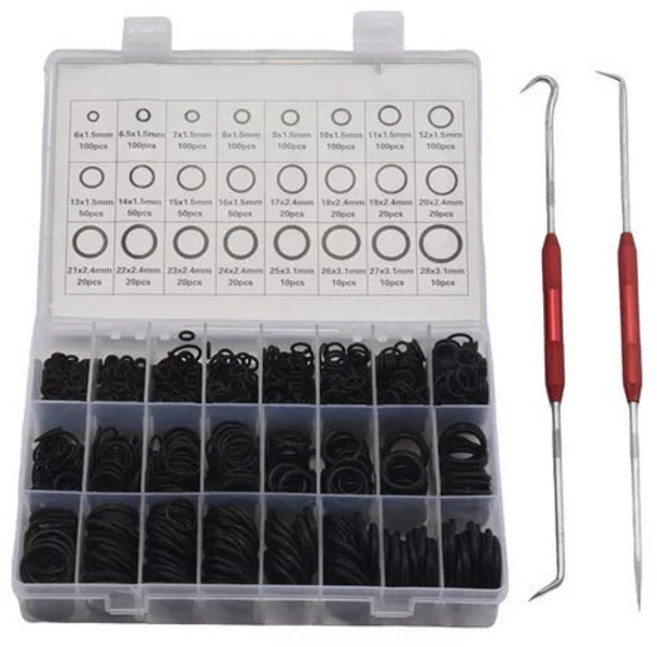 1200pcs 블랙 실링링 실리콘 고무패킹 오링풀러 세트, 1세트