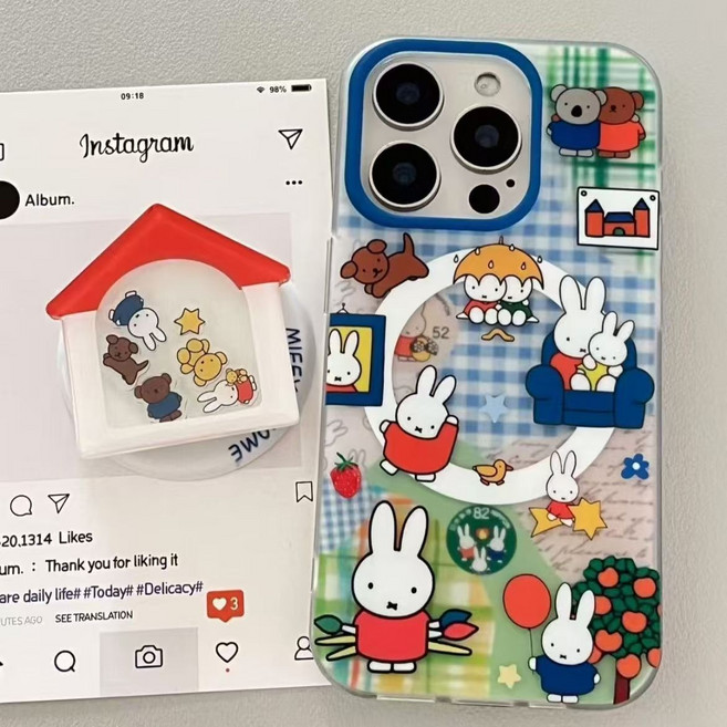 귀여운 캐릭터 미피 아이폰 16프로 케이스 맥세이프 호환 +그립톡 자석 업그레이드