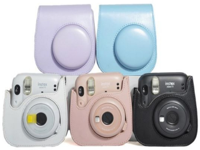 인스탁스 미니11 폴라로이드 카메라 가방 가죽 케이스, 핑크, 1개