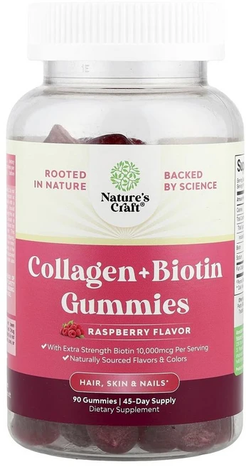 네이처스 크래프트 콜라겐 + 비오틴 구미 라즈베리 Nature's Craft Collagen + Biotin Gummies Raspberry 90정, 1개 - 쿠팡