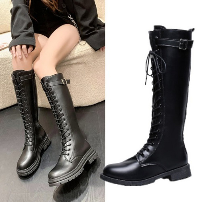 히또리 S2457 롱부츠 통굽 부츠 슬림 빅사이즈 공연 무대 청키 지퍼 기높이 부츠 3cm