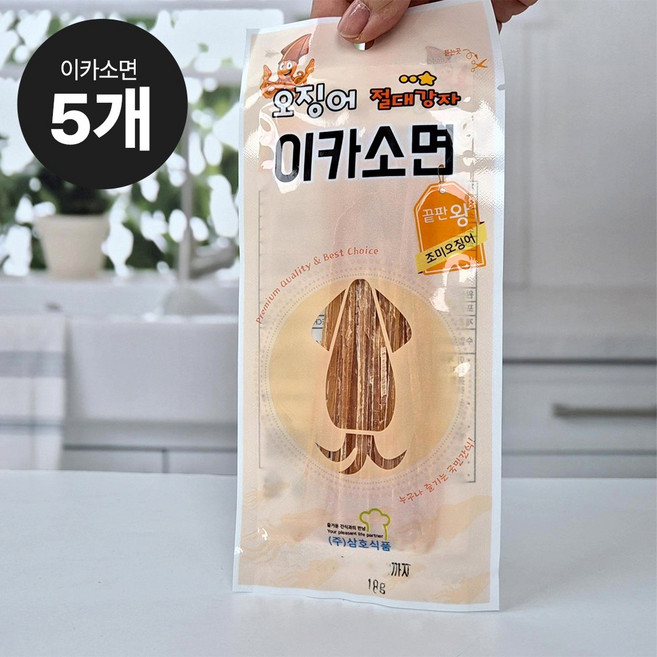 이카소면 18gx5개 맛있는 조미오징어 가는오징어채간식 출장 사무실 영양 맥주안주 야구관람 캠핑스낵, 18g, 5개