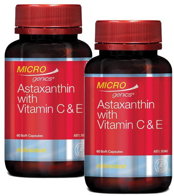 마이크로제닉스 아스타잔틴 비타민C 비타민E 소프트 캡슐 Microgenics Astaxanthin Vitamin C+E, 2개, 60정