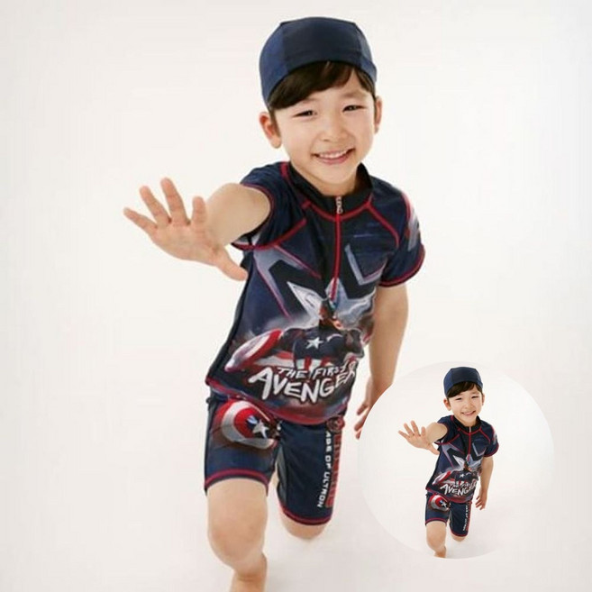 유니드잇 어벤져스 키즈래쉬가드 세트 네이비 주니어수영복
