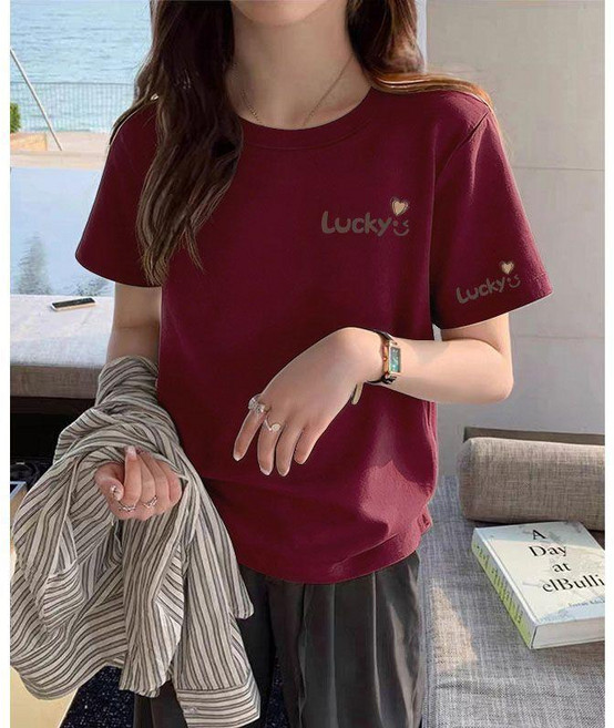 100%純棉 短袖T恤女 字母印花寬鬆上衣 圓領短袖T恤 韓版上衣