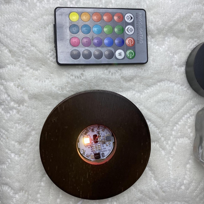 實木 LED 夜燈圓形底座, 七彩遙控款,黑色木底座100mm