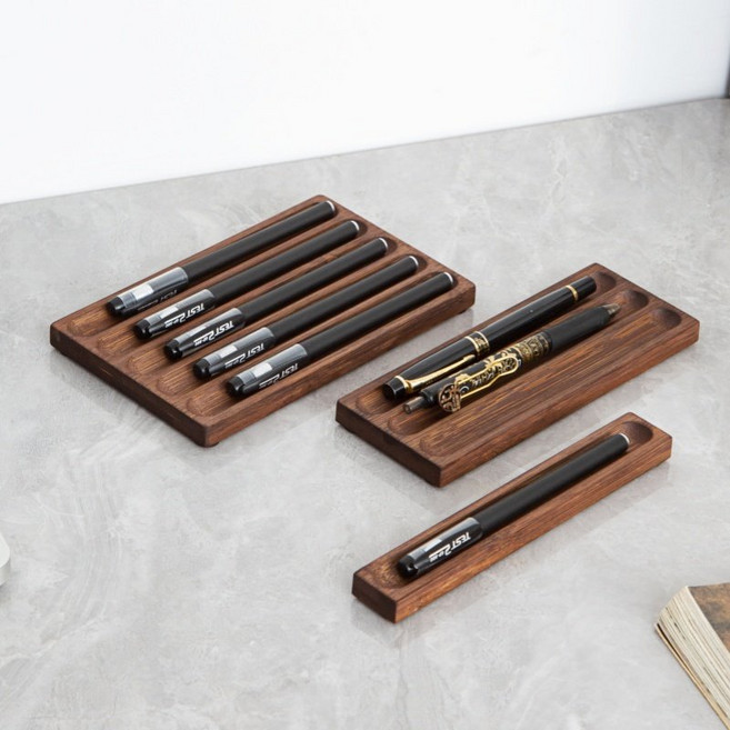만년필 트레이 홀더 원목 필기구 꽂이 받침대 펜 거치대, 브라운 3구, 1개