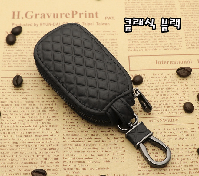 키품다 프리미엄 가죽 스마트키 케이스 홀더 지갑, 클래식블랙