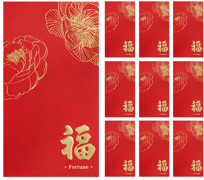 아크디 세뱃돈 명절 용돈봉투, 복 레드플라워, 10개