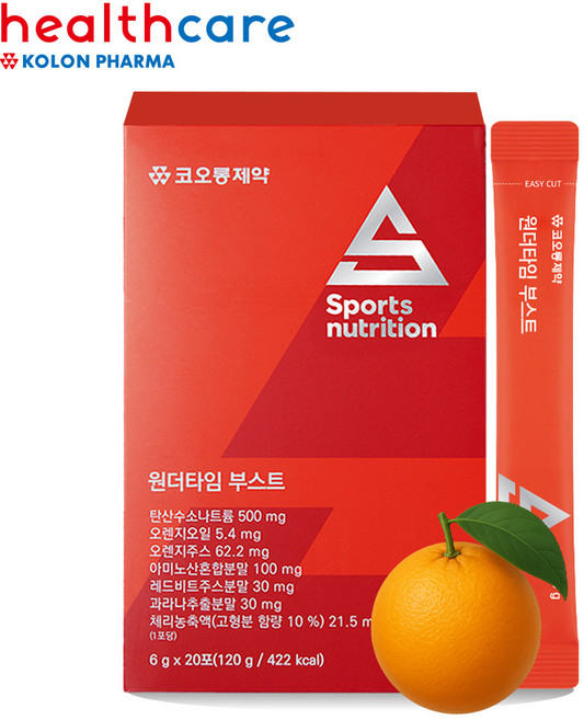 코오롱 제약 원더타임 부스트 트로피칼 맛 20포 (중장거리 선수 탄산수소나트륨 스포츠 뉴트리션 보충제), 20회분, 1세트