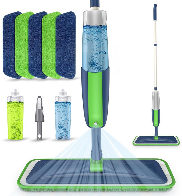 뷔이위이 물걸레 밀대 스프레이 밀대걸레+극세사패드 4매+다용도 클리너1개, 1개