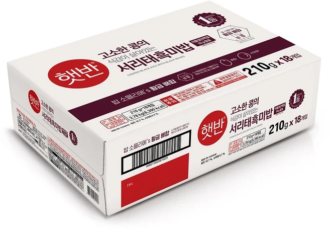 CJ제일제당 햇반 서리태 흑미밥 210g x18개, 18개