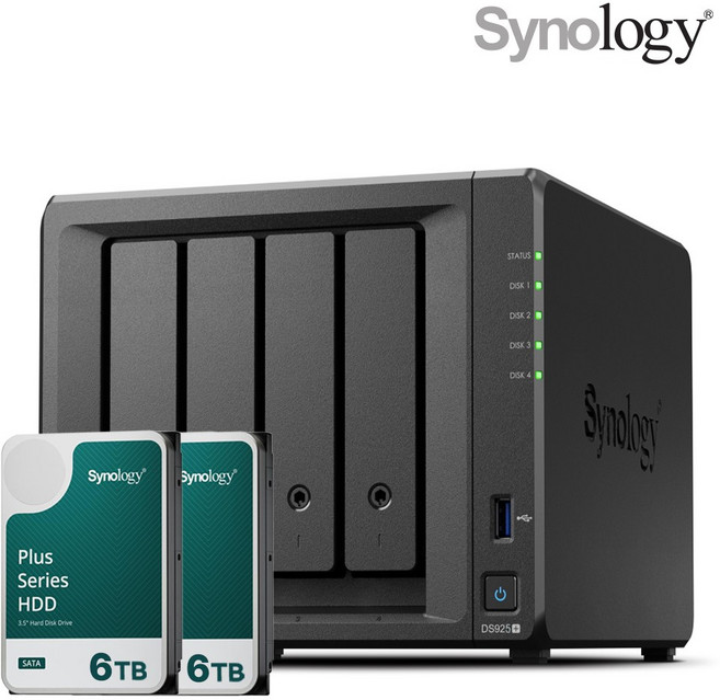 [ 시놀로지 공식총판 ] 시놀로지 나스 DS925+4bay [12TB]HAT3300-6TBX2EA 합본 기업용 NAS