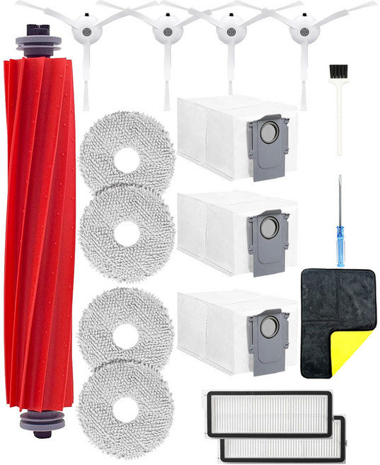 Yivy로보락 Q Revo Pro/Q Revo Max V/Q Revo Plus 로봇 브러쉬 필터 물걸레 먼지 봉투 호환용 소모품 세트, 로보락-17set, 1개