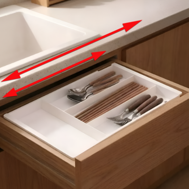 쿠할 길이조절 분리형 주방 수저정리함 서랍 칸막이 수납함, 1개, 화이트