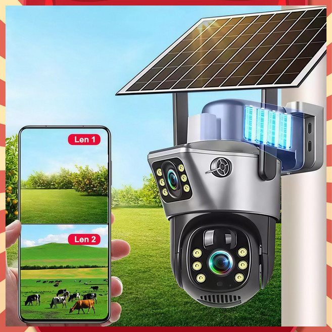 太陽能 雙鏡頭 監視器, 1個, （WiFi版）雙畫面太陽能-360度無死角+全彩夜視+超長續航+周界報警
