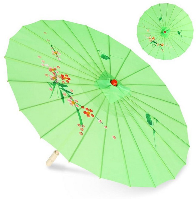 Bestage 83.8cm(33인치) 그린 플라워 실크 천 장식 핸드메이드 파라솔 우산 중국 일본 아시아 DIY 아트 댄스 클래식 웨딩 파티 사진 의상 코스프레용 (그린)