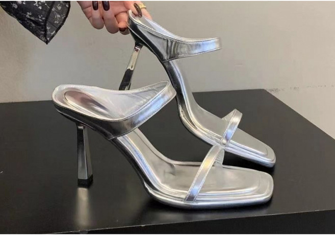 해피유통 여성 고급 실버 스퀘어 힐 샌들 jhJZ