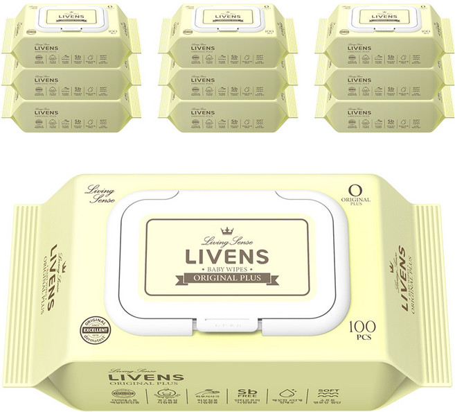 리벤스 오리지널 플러스 도톰한 저자극 아기물티슈 엠보싱 캡형, 55g, 100매, 10세트