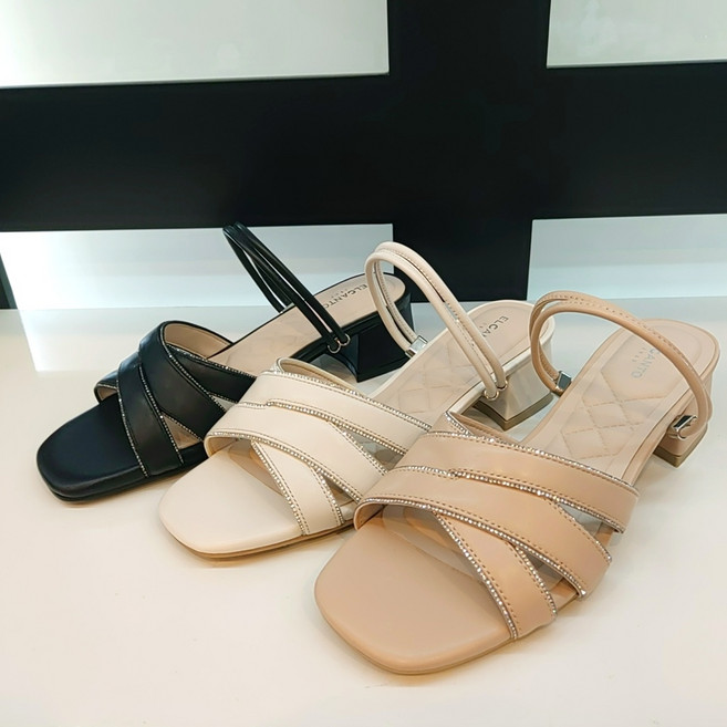 엘칸토 고급양가죽 격자무늬쿠션 여성샌들 투웨이 오픈슈즈 4cm lcww22u426