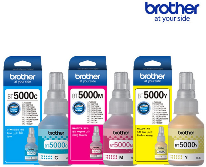 [정품] 브라더 잉크 BT5000C/BT5000M/BT5000Y 컬러 3색 SET, 1개