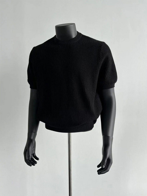 【美式復古】正肩T恤 男款T恤 短袖T恤 夏季T恤 條紋T恤 老錢風設計 豎條紋小領口 寬鬆半截袖 復古休閒穿搭