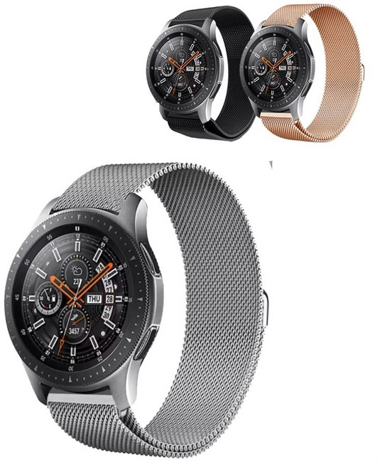 (보호필름 무료증정+스트랩 3+1) 갤럭시 워치4/워치4 클래식/액티브2/액티브1/워치3 호환 메탈메쉬 밀레니즈 루프 스트랩 20mm (40/41/42/44/46mm) 시계줄 삼성, 블랙, 1개