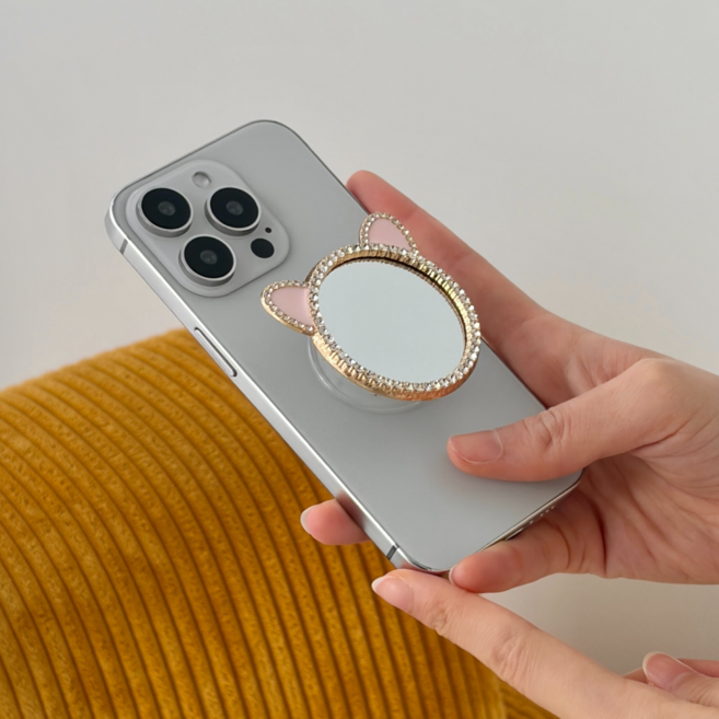 보네르베르 고양이 그립톡 거울 스마트톡, 1개, 골드