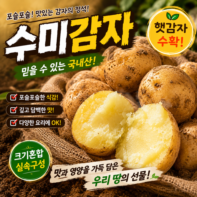 [원가할인]단골우대 고슬포슬 고소담백 햇감자 수미감자, 1박스, 2kg(중)
