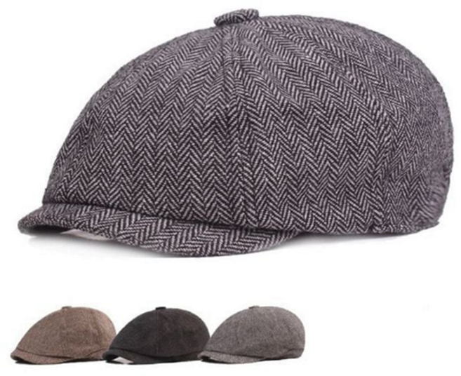 남성 사계절 모자 클래식 데일리 캐주얼 남성 패션 모자 체크 헤링본 베레모 중절모 가을 복고 중년 겨울