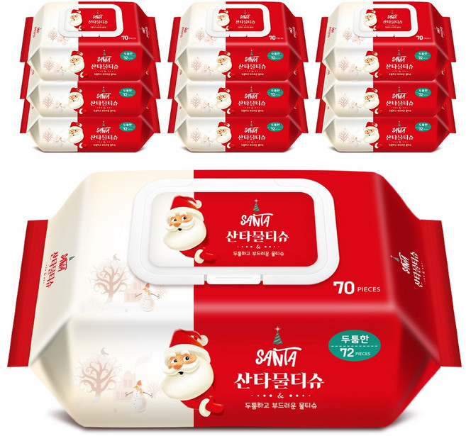 산타 아기 신생아 두꺼운 캡형 물티슈 70매, 10개, 60g