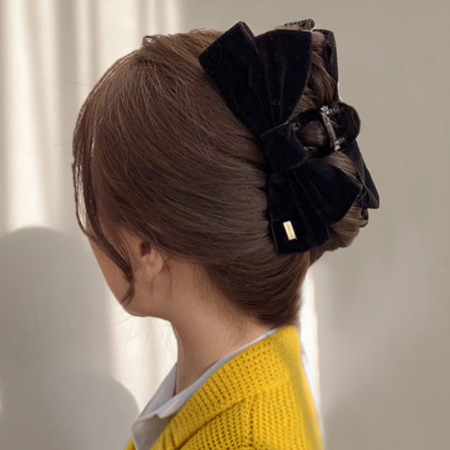 반타 빅사이즈 벨벳 올림머리 리본 헤어 집게핀