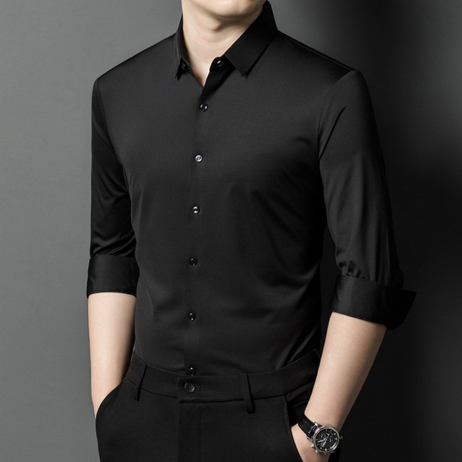 [웨일쓰] 남성 무지 캐주얼 긴팔 셔츠 깔끔한 남자 구김 방지 비즈니스 고급 남방 와이셔츠