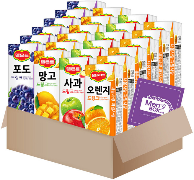 [메리박스] 델몬트드링크 팩주스 세트 4종(오렌지10+망고10+포도10+사과10), 1세트, 190ml